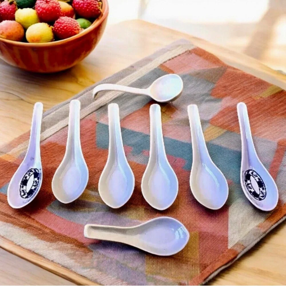 Asian Soup Spoons Porcelain + Plastic Chinese Japanese for Ramen Pho Lot of 8